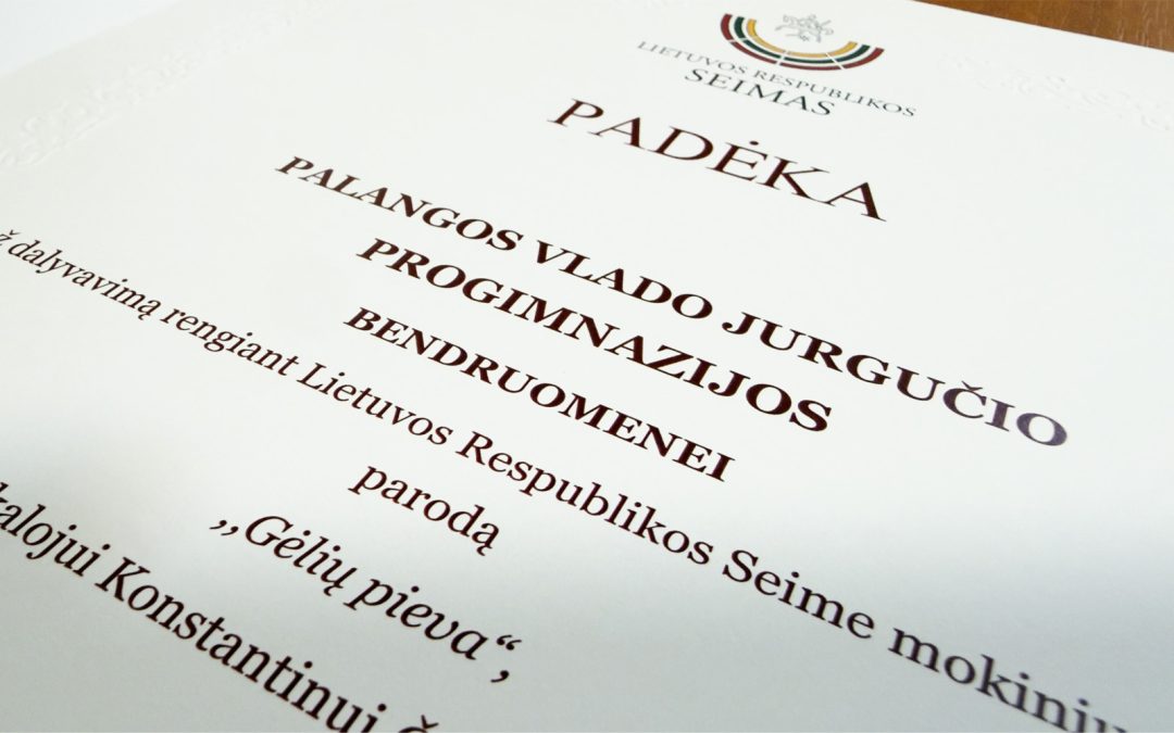 Padėka Palangos Vlado Jurgučio progimnazijos bendruomenei